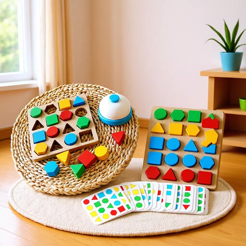 Forma geométrica de madera juego de batalla juego rompecabezas Infantil Educación Temprana juego de escritorio interactivo entre padres e hijos bloques de construcción montaje