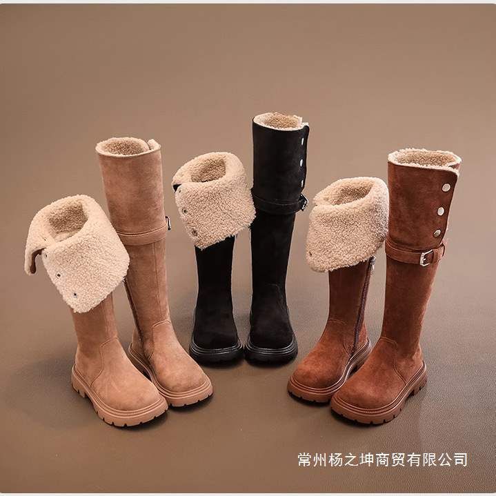 Girls' Shoes, Kidsren's Boots, Winter New Style, Long Tube Fleece-Lined Warm Leather Boots, over the Knee, Versatile in Wenzhou, Zhejiang