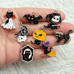 オイルドリップハロウィン猫コウモリウィザードハットクリエイティブ DIY ブレスレットネックレスブレスレットイヤリングキーホルダーペンダント
