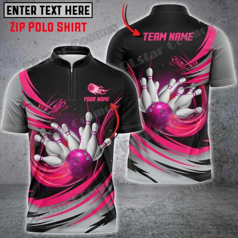 Flame Magma Bowling and Pin Design 3D Printed Men's Zipper Polo Shirt Summer Street Casual Polo Shirt Flame Magma Bowling and Pin Design 3D Printed Men's Zipper Polo Shirt Summer Street Casual Polo Shirt