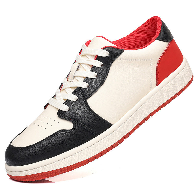 Giày sneaker nam da bò thoáng khí, đế bệt, dây buộc phía trước — 88055 Đen đỏ (da bò), 88055 đen và trắng (da bò)
