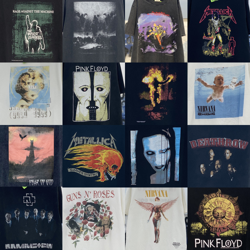 Vtg Short-Sleeved Men's American Vintage Mansen Saint Retro Dark European and American Old Fog Style High Street T-Shirt