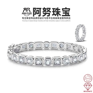 Cross-Border New Product 925 Silver Moissanite Bezel Mixed Row Bracelet 4.5mm European and American Personalized Fashion Bracelet Wholesale