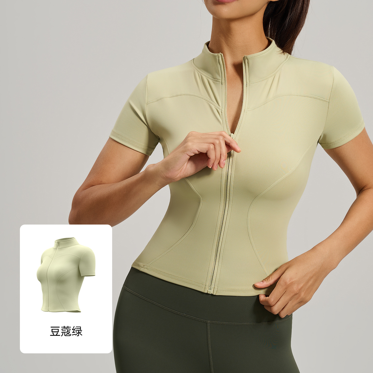 Nueva camiseta de yoga de Juyitang, top deportivo ajustado y casual para correr, con cuello alto, adelgazante, de manga corta para yoga y fitness.