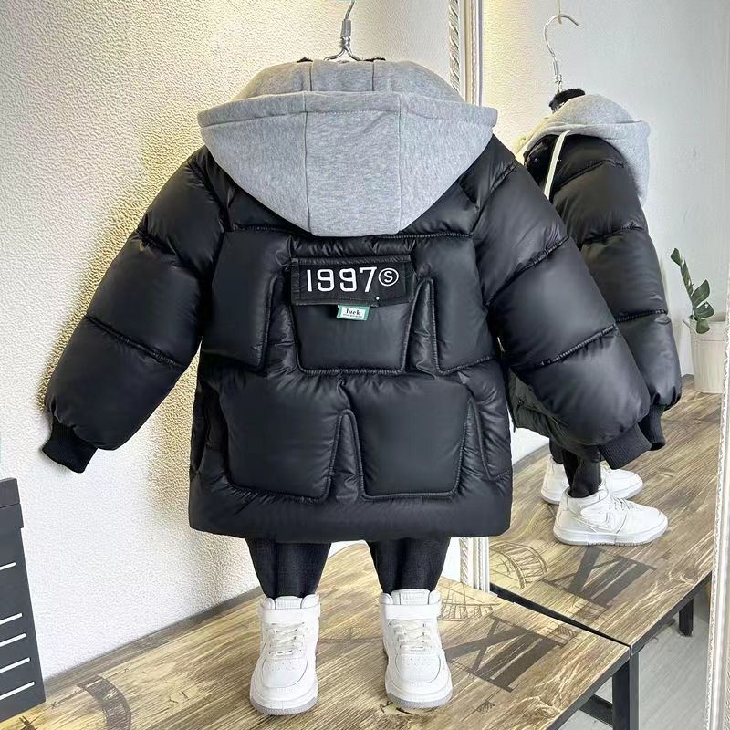2025 New Style Boys' Winter Cotton-padded Jacket, Fleece-lined, Thick and Warm Children's Winter Outerwear, Other Stock Available