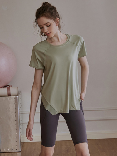 High-end yoga wear tops for women, loose slimming sports T-shirts, short-sleeved breathable mesh running fitness clothes