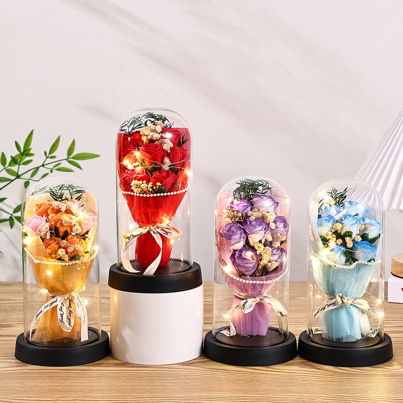 Cross-Border Eternal Rose in Glass Dome 520 Gift Dried Flower Bouquet Creative Gift Mother's Day Decoration Wholesale
