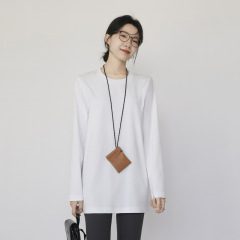 お尻をカバーするロングTシャツ、女性用長袖ラウンドネック、ゆったりカジュアル、着痩せ、レイヤードミドル丈ボトムシャツトップス