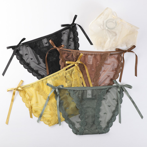 Sexy strappy low-waist lace thong hollow translucent hot sexy underwear women's cotton crotch briefs