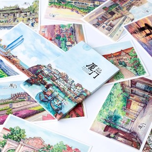 Xiamen Gulangyu Literary and Artistic Small Fresh Travel Souvenir Gifts Special Attraction Cards Hand-Painted Scenery Postcards