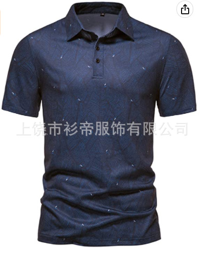 [Punto de aguja] 3D impreso camisa de polo nuevo casual de solapa de manga corta de los hombres camisa transfronteriza estación independiente