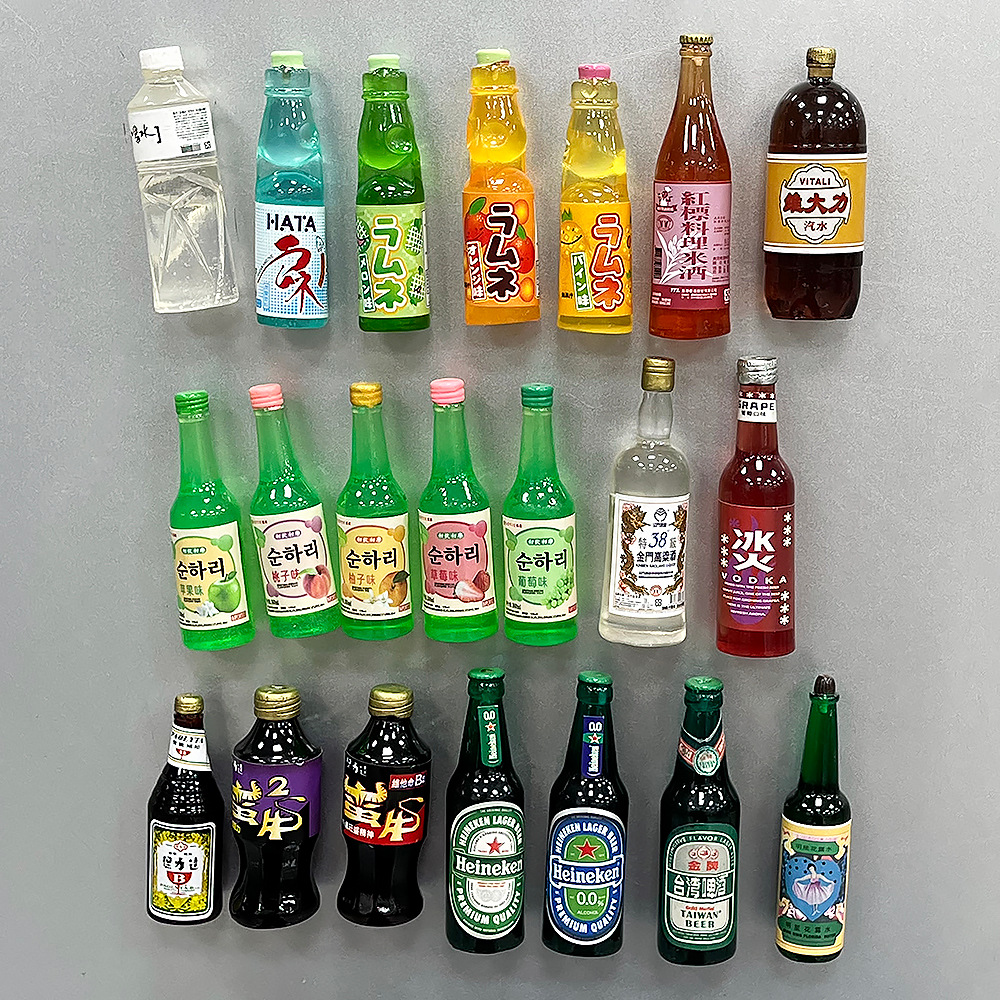 创意食玩啤酒饮料磁铁贴冰箱贴波子汽水维大力蛮牛台湾花露水高粱