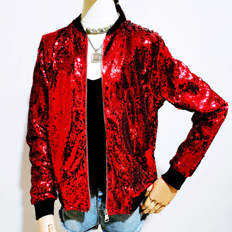 Women's Streetwear Solid Color Sequins Zipper Coat Casual Jacket display picture 2