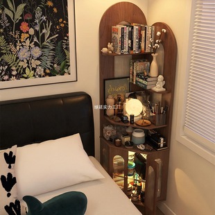 Solid Wood Corner Cabinet, Antique Style Bedroom Storage Rack, Bedside Table, Good-Looking, Does Not Take up Space, 2025 New Hot Style