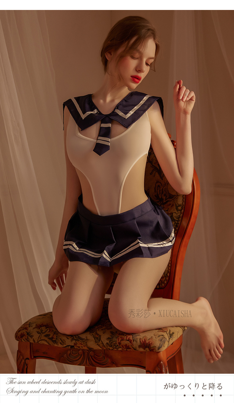 Sailor Schoolgirl Costume Set with Mini Skirt and Striped Socks — detail image 8