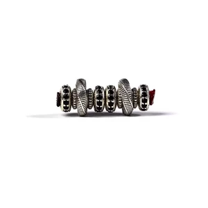 Xizang-Style Vintage Silver Red-Green Gemstone Inlaid Dark Night Universal Shaft Spacer Beads DIY Jewelry Bracelet Necklace Accessories