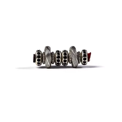 Xizang-Style Vintage Silver Red-Green Gemstone Inlaid Dark Night Universal Shaft Spacer Beads DIY Jewelry Bracelet Necklace Accessories
