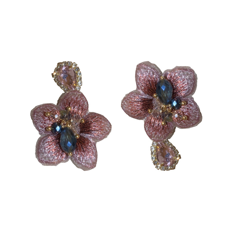 Aguja de plata, diamantes asimétricos, gotas de agua, cuentas de vidrio, pendientes de flores, pendientes exagerados de alta calidad, pendientes dulces, mujeres