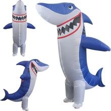 跨境新品人偶服万圣节蓝色鲨鱼充气服表演化妆舞会道具行走鲨鱼服
