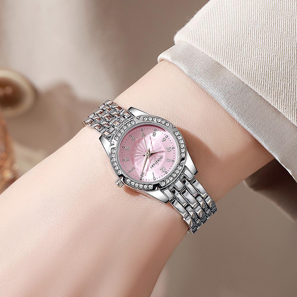 New Small Dial Empress Dowager Women's Watch, High-End Aesthetic with Diamond-Encrusted Ice Blue Daisy Digital Bracelet Watch