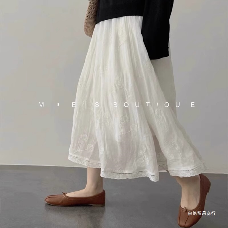 White Lace-Trimmed Skirt for Women, Early Spring, Petite, High-Waisted, Embroidered, Pear-Shaped, Slimming A-Line French-Style Umbrella Skirt White Lace-Trimmed Skirt for Women, Early Spring, Petite, High-Waisted, Embroidered, Pear-Shaped, Slimming A-Line French-Style Umbrella Skirt