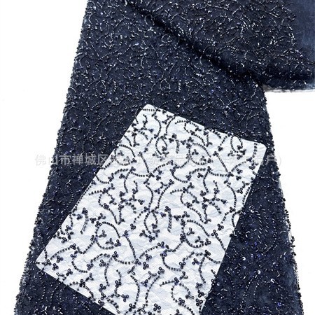 Fabricantes nuevos bordados cuentas de tela de encaje de alta calidad vestido de boda vestido de cena tela de moda