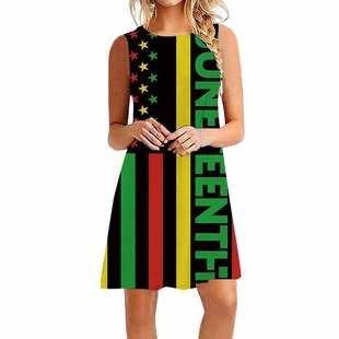 Cross-border Europe and the United States 2023 Summer new women's vest skirt fashion black Independence Day printed sleeveless dress