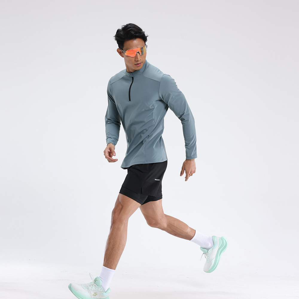 Lulu correr camiseta deportiva de secado rápido hombre Di casa acondicionamiento físico al aire libre cuello medio cremallera otoño invierno correr ocio manga larga