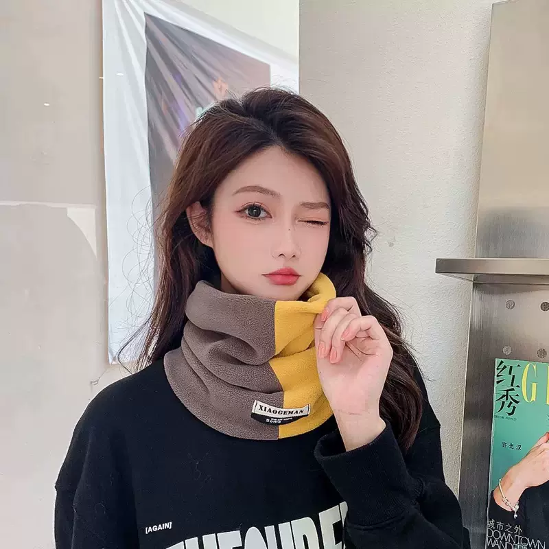 秋冬季2025新款拼色保暖围脖女百搭男女同款遮脸面罩脖套防风围巾