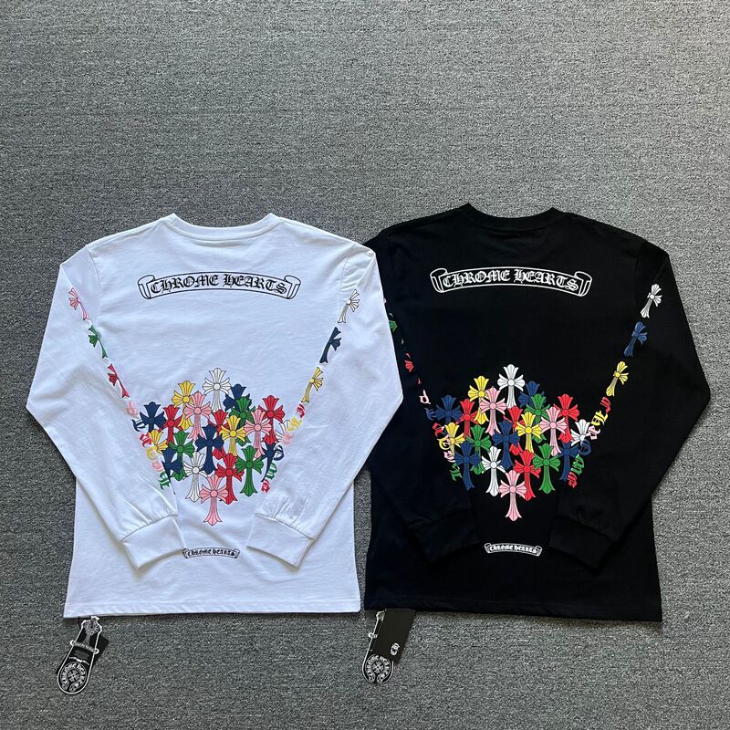国境を越えたクロレラChrome Heart高品質双糸純綿男女プリント長袖tシャツ|undefined