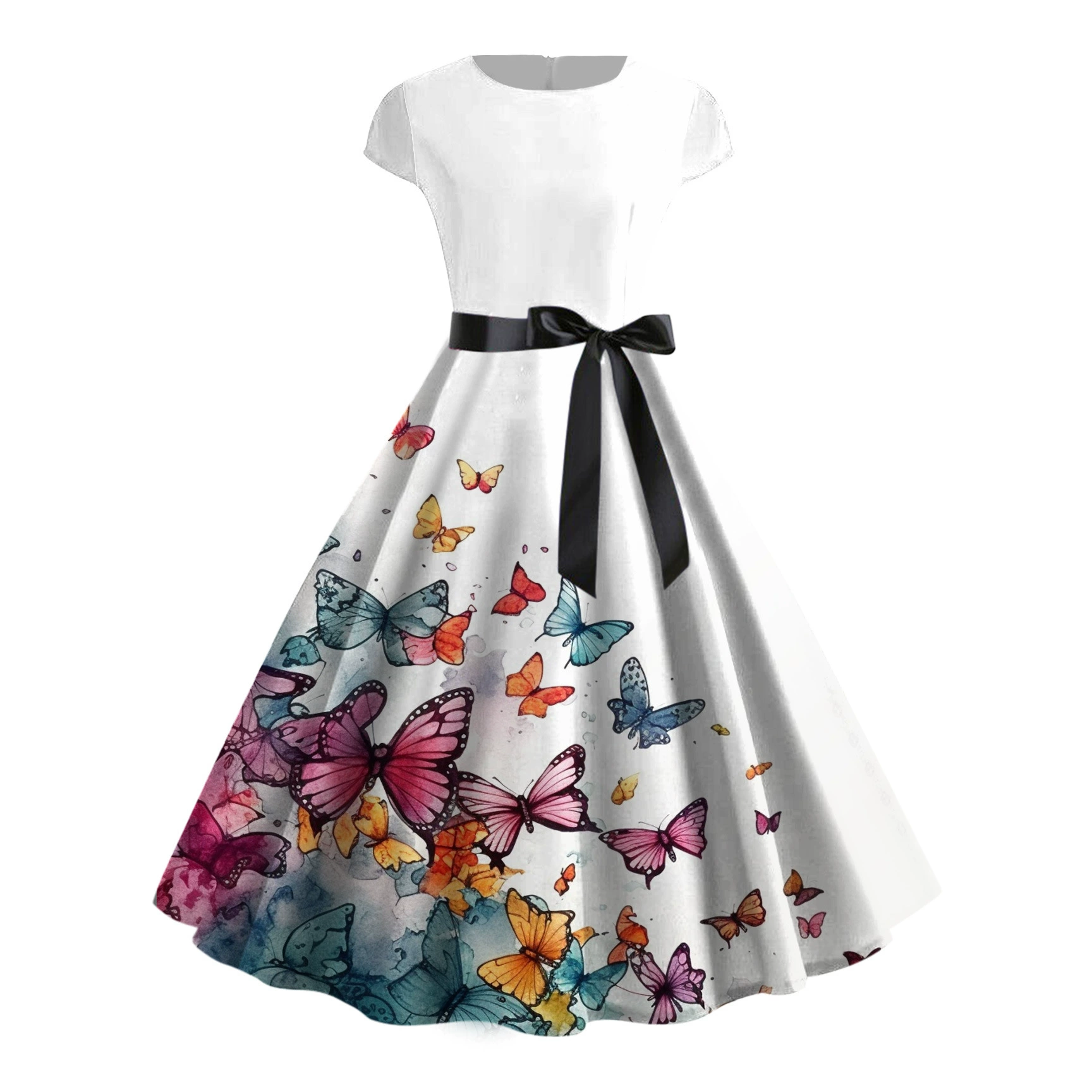 2024 летний новый стиль внешней торговли трансграничная женская одежда с круглым вырезом 3D принт с короткими рукавами и большой качели 28 цветочных шнуровок