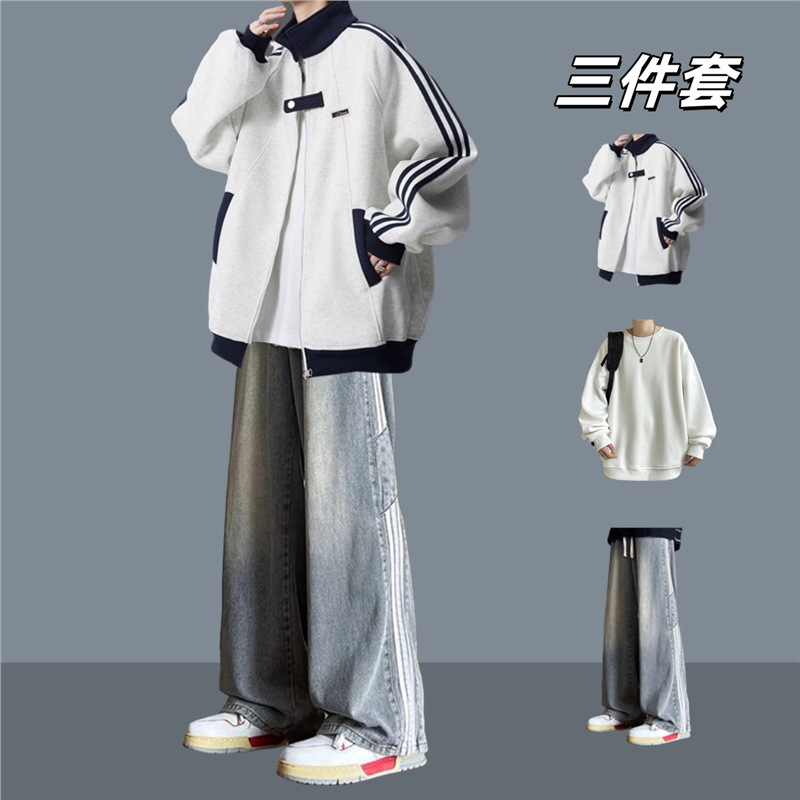Trendy American-Style Jacket for Men, Stylish and Fashionable Outfit for Teenagers, Casual Suit for Men, Three-Piece Jacket Set Trendy American-Style Jacket for Men, Stylish and Fashionable Outfit for Teenagers, Casual Suit for Men, Three-Piece Jacket Set