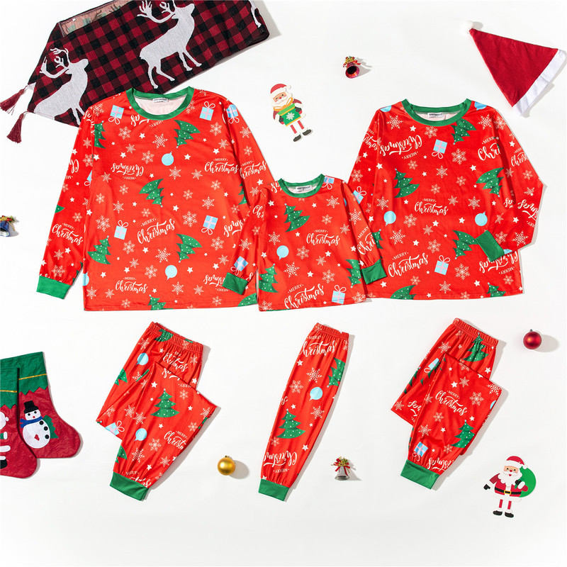 クリスマス親子服パジャマ一家三四人家族服クリスマスツリープリントプレゼントセットカジュアルルームウェア|undefined