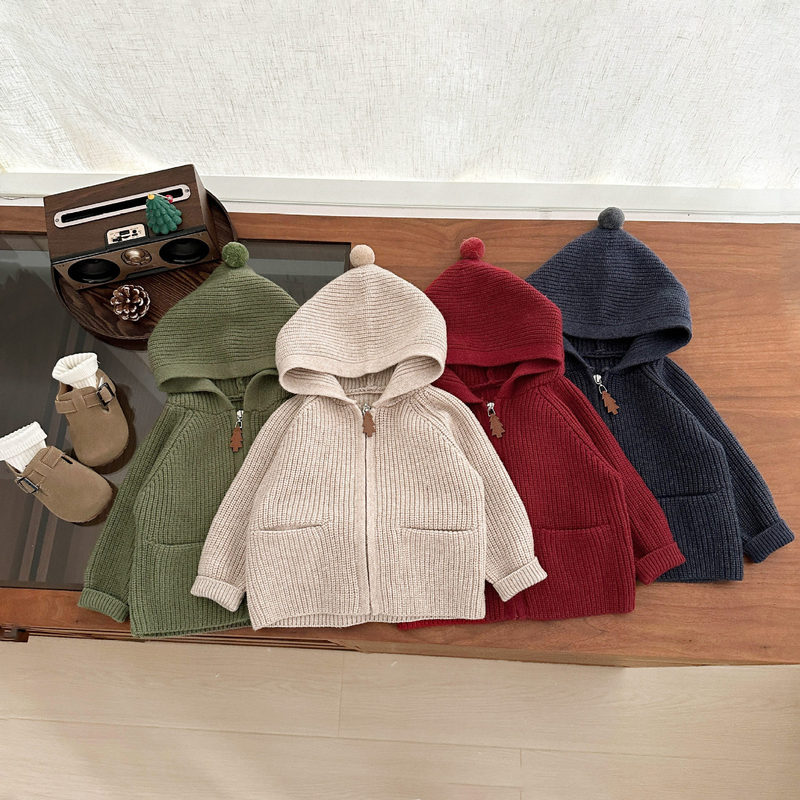 Baby Stylish Elf Hat Sweater Autumn and Winter Korean Version Fashionable Thick Knitwear for Boys and Girls Toddler Casual Top