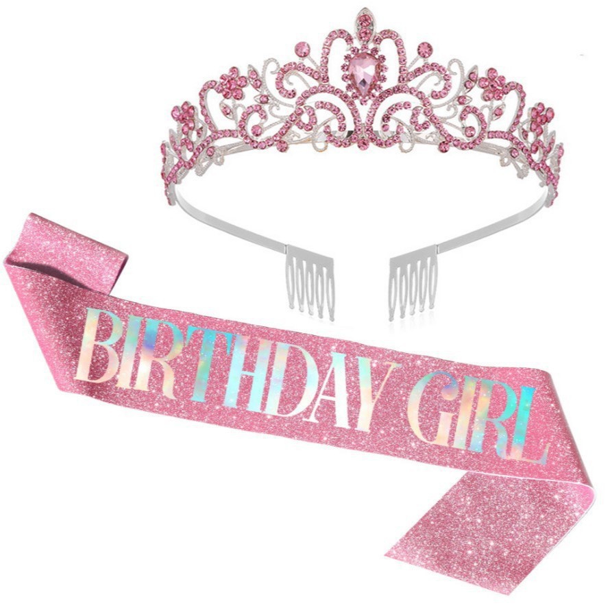 Rosa de la muchacha etiqueta cinturón oro rosa decoración fiesta cumpleaños props Correa hombro corona reina cinta traje regalo