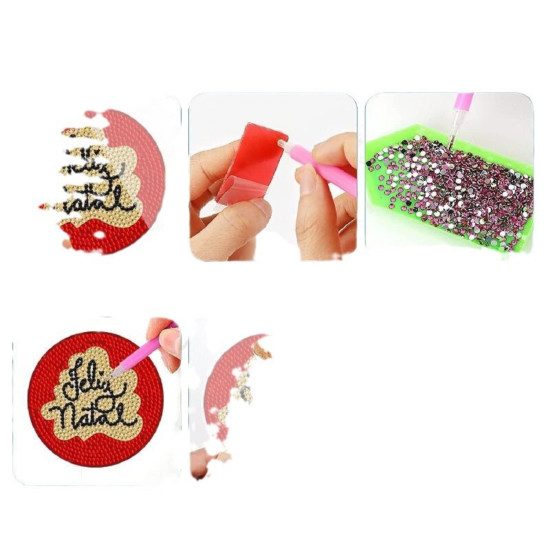 5D5D nuevos productos transfronterizos 8 piezas de texto de letras rojas hechas a mano DIY madera puntual taza aislante antideslizante cojín con soporte