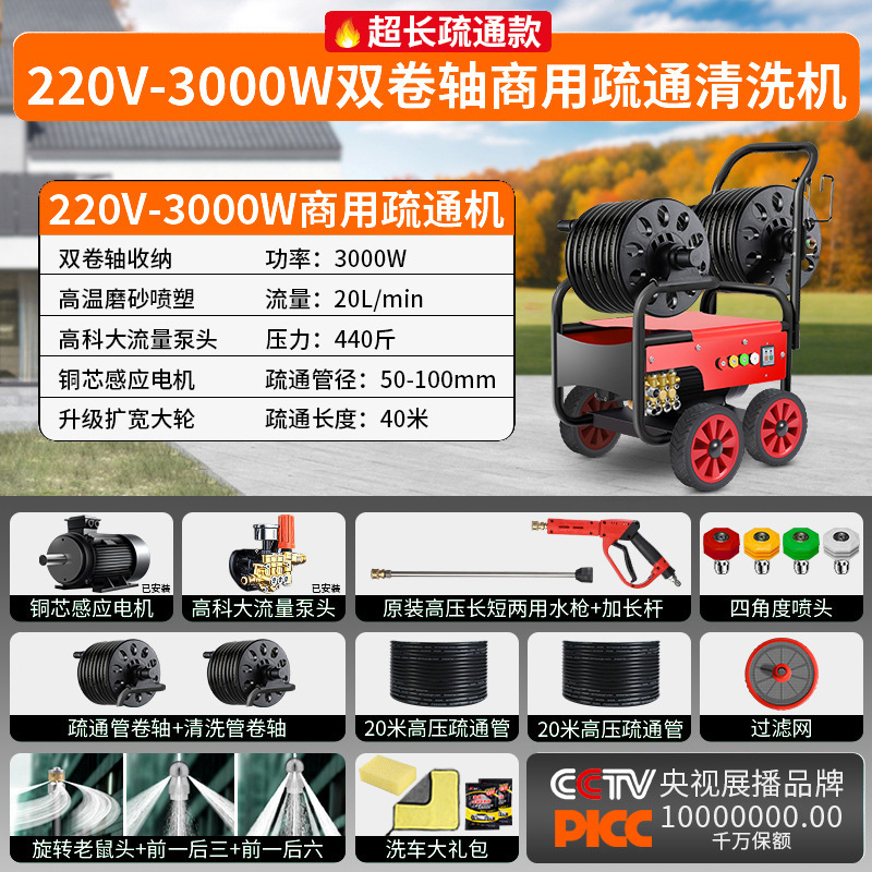 黒猫独創的な高圧パイプ浚渫機ダブルコイルパイプ業務用高圧洗浄機工場直販電動洗車機|undefined