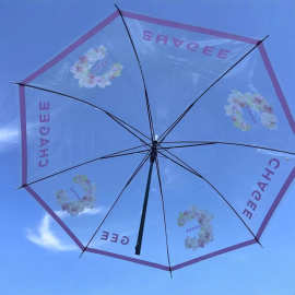 批发透明直杆弯钩长柄雨伞明星周边卡通图片广告伞