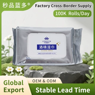 跨境75%酒精卫生湿巾50抽独立包装加大加厚亲肤柔韧家用消毒湿巾