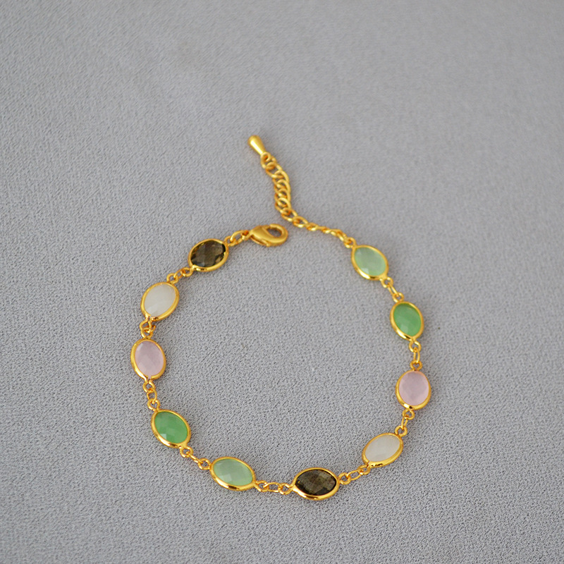 Estilo coreano de moda dulce latón chapado en oro tallado cristal jade textura nicho personalidad temperamento pulsera