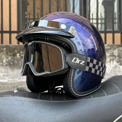 Motosiklet dəbilqələri — helmet winter retro half helmet electric - m-chameleon-retro-black-tea-goggles