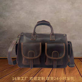 跨境真皮男士斜挎包14寸电脑包手提高级感头层疯马牛皮男包休闲包