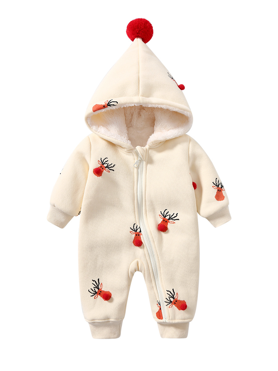 Bebé Otoño e Invierno mono Navidad alces caqui forrado de lana caliente ropa de bebé 0-2 años de edad bebé ins mameluco