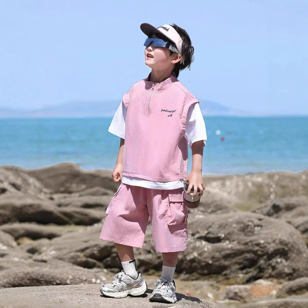 男の子スーツ 2025 新作夏韓国風ハンサムでスタイリッシュな子供半袖作業服男の子夏薄手スタイル