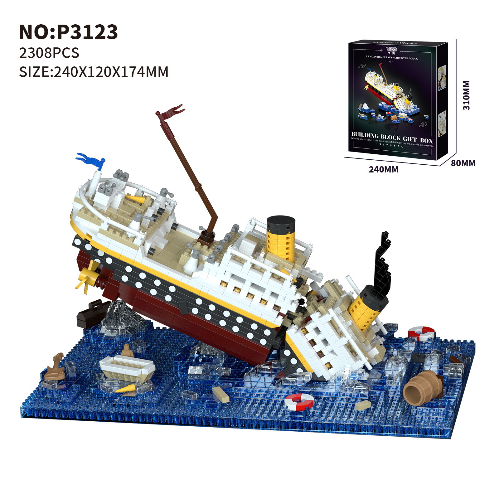 Bloques de construcción de yugao p3122 - p3123 modelos de barcos hundidos de micropartículas ensamblan piezas de juguete puzzle al por mayor a través de la frontera