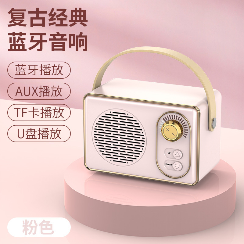 Retro Portable Bluetooth Speaker Mini Wireless Home High-Quality Audio Player with Card and USB Drive, Gift for Girls