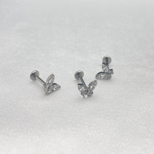 Titanium Brocade Piercing Jewelry F136 Titanium Alloy Zircon Butterfly Earrings Lip Nails 16G Temperament Ear Bone Nails Earrings Wholesale