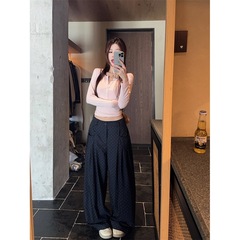 实拍 修身显瘦T恤女感修身长袖上衣+宽松波点休闲裤两件套装88352