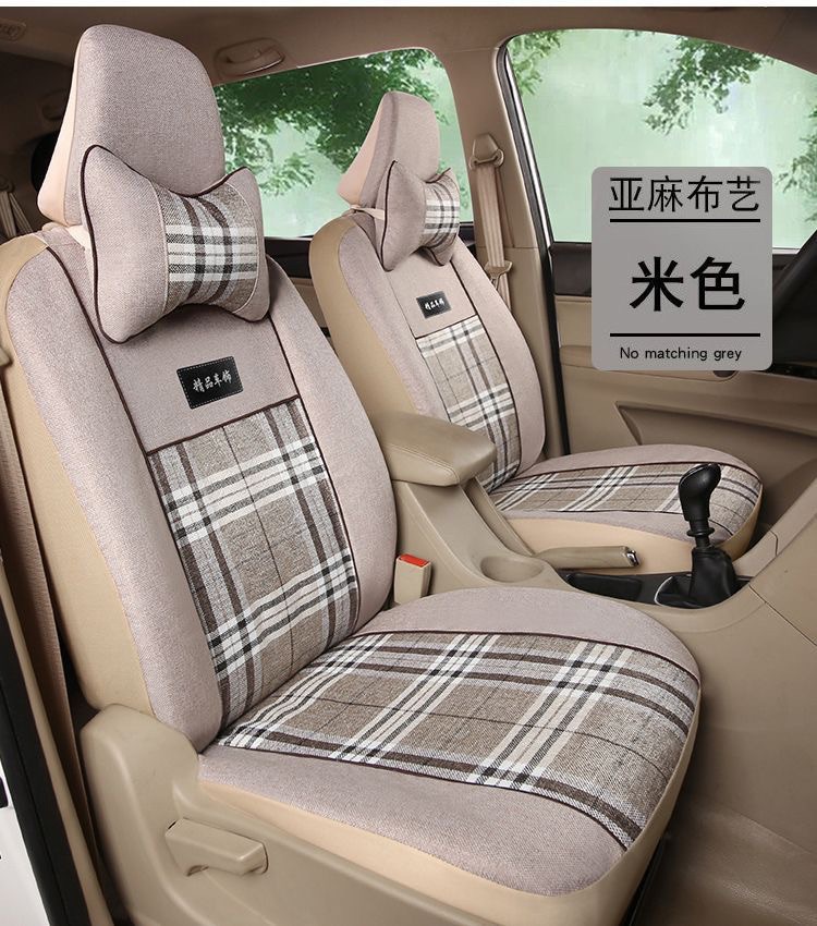 Five-Seater Full Car Seat Cushion Cover Double-Row Small Truck Full Surround Cloth Cover Four-Season Universal Linen Small Car Fabric Seat Cover