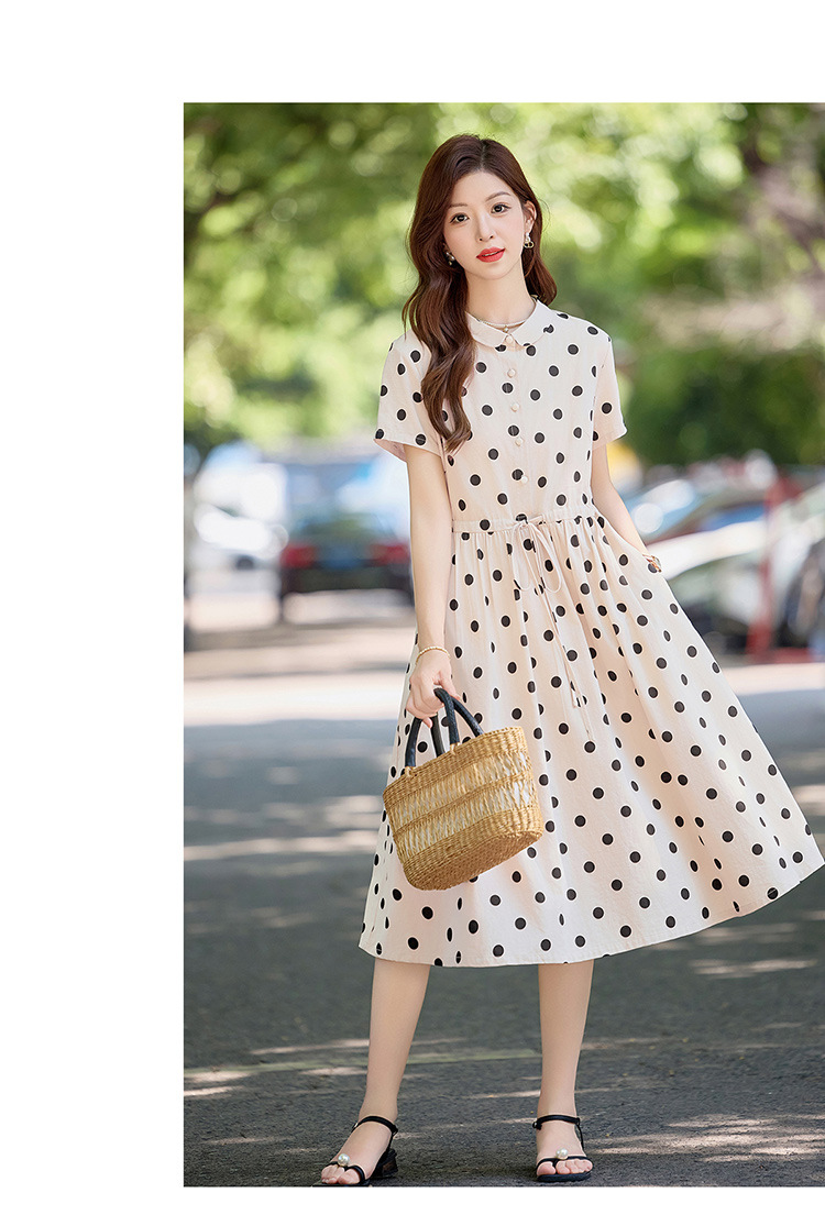 Đầm maxi nữ chấm bi in họa tiết eo thon dáng midi thời trang NI502 — màu be, màu xanh chi tiết 29